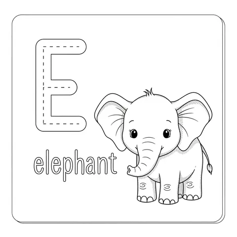 Letter E Elephant Adventure Coloring Page