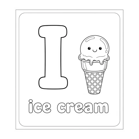Letter I for Ice Cream Fun Coloring Page