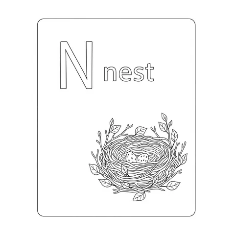 Letter N for Nest Coloring Page