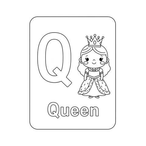 Letter Q Queen Alphabet Page Coloring Page
