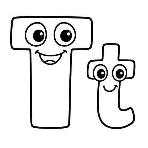 Cartoon Letter T Friends Coloring Page
