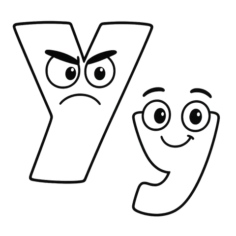 Expressive Letter Y Characters Coloring Page