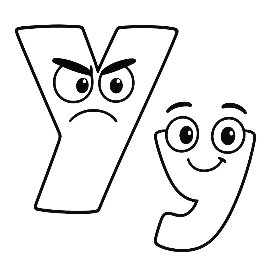 Expressive Letter Y Characters Coloring Page coloring page