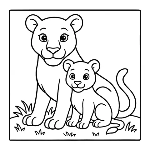 Majestic Lioness and Cub Coloring Page
