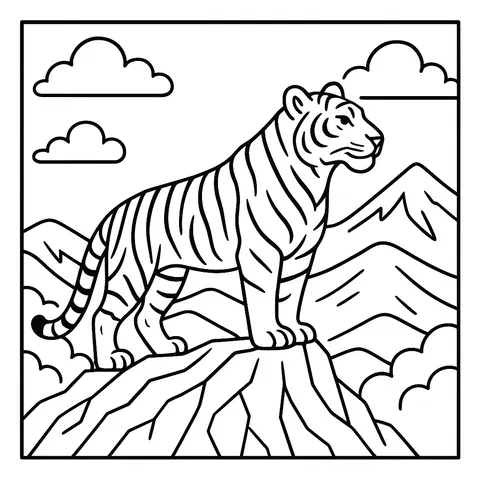 Majestic Mountain Tiger Coloring Page