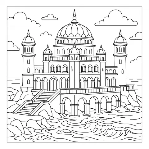 Majestic Seaside Palace Coloring Page