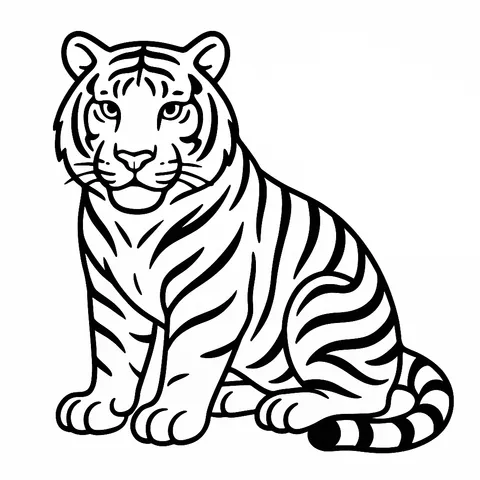 Majestic Sitting Tiger Coloring Page