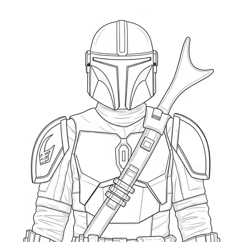 Mandalorian Warrior Ready for Action Coloring Page