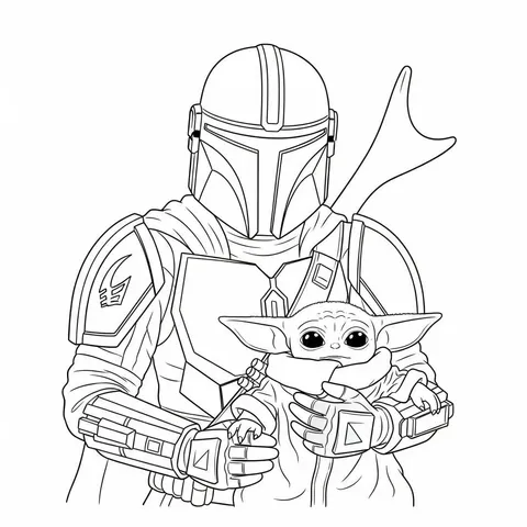 Mandalorian and Grogu Coloring Page