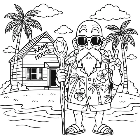 Master Roshi Kame House Fun Coloring Page