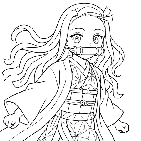 Nezuko Kamado Kimono Pose Coloring Page