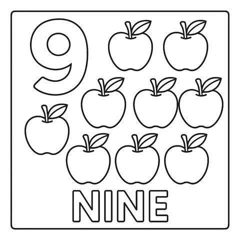 Nine Juicy Apples Coloring Coloring Page