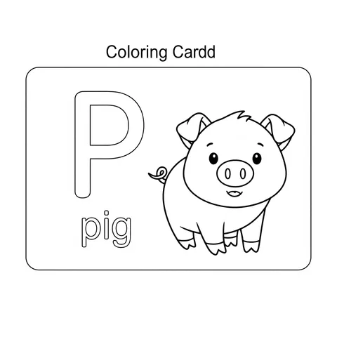 P for Pig Alphabet Card Coloring Page