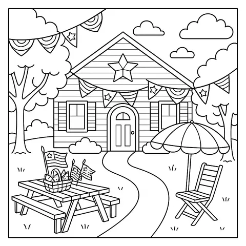 Patriotic Backyard Celebration Coloring Page