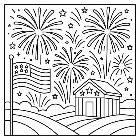 Patriotic Sky Explosions Coloring Page