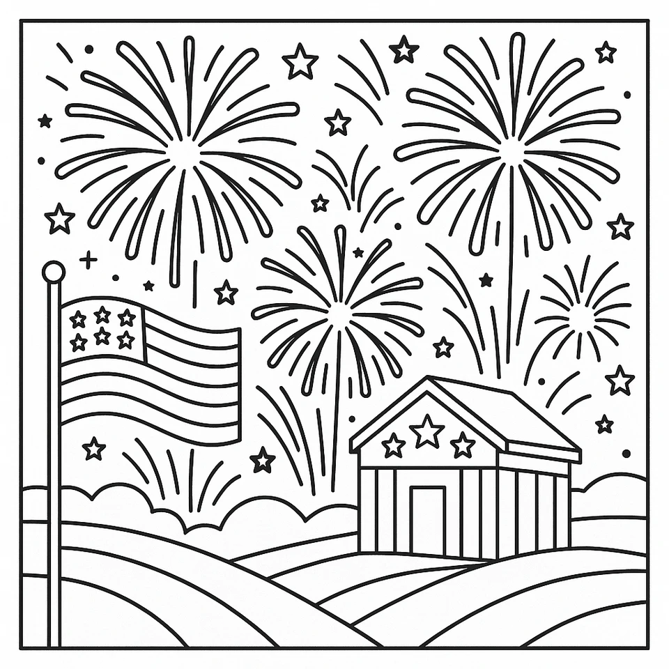 Patriotic Sky Explosions Coloring Page coloring page