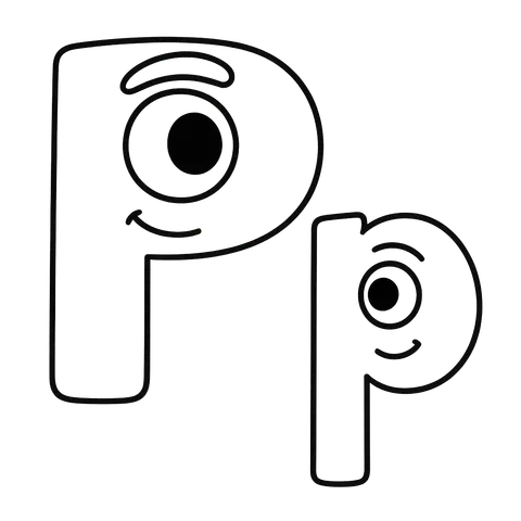 Playful Letter P Characters Coloring Page