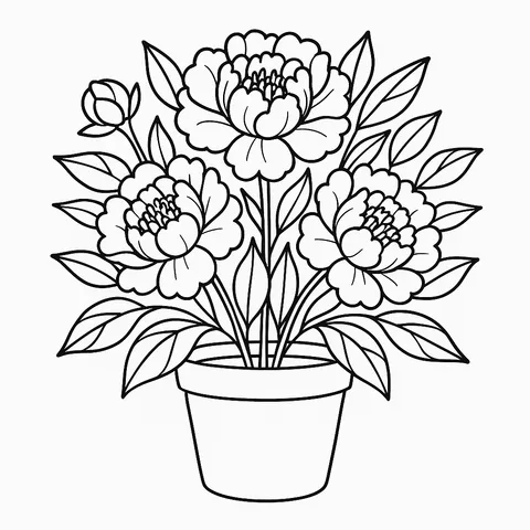 Potted Peony Perfection Coloring Page