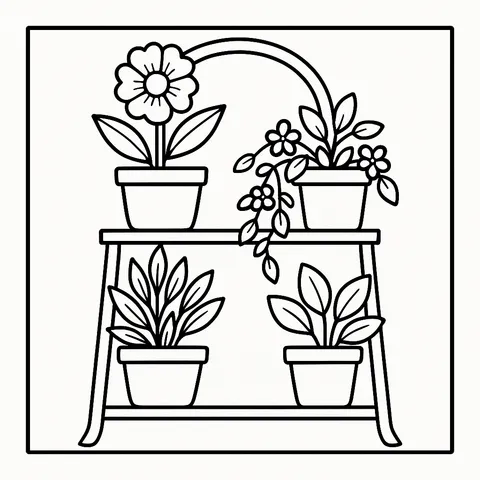 Potted Plant Paradise Shelf Coloring Page