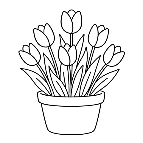Potted Tulip Bouquet Coloring Page