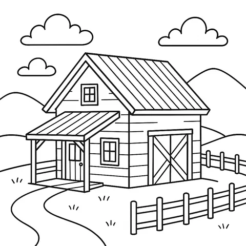 Rustic Country Barn Coloring Page