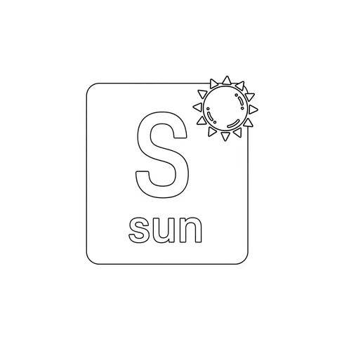 S is for Sun Alphabet Page Coloring Page