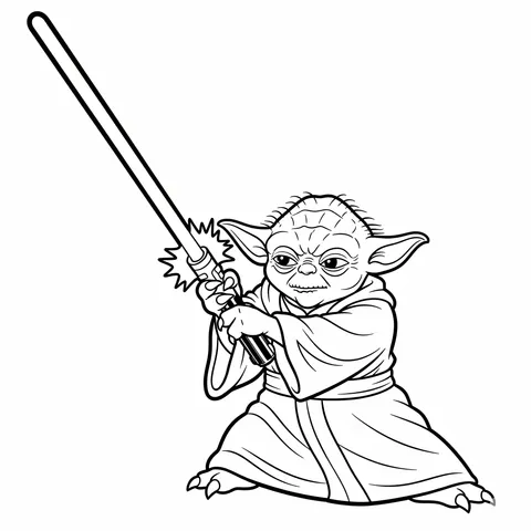 Yoda with Lightsaber Ready Coloring Page