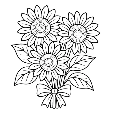 Sunny Sunflower Bouquet Coloring Page