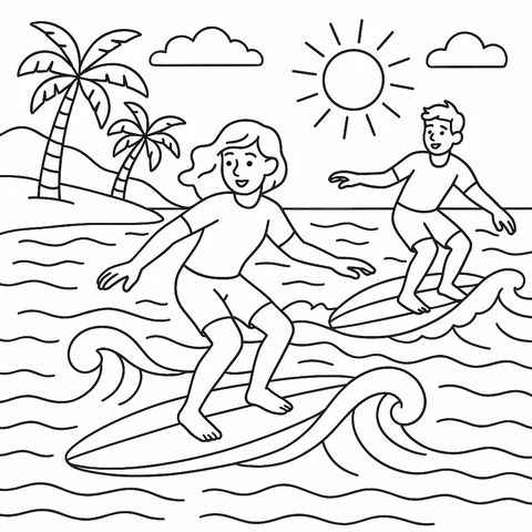 Sunny Surf Day Adventure Coloring Page