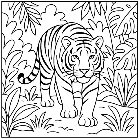 Majestic Tiger Jungle Stroll Coloring Page
