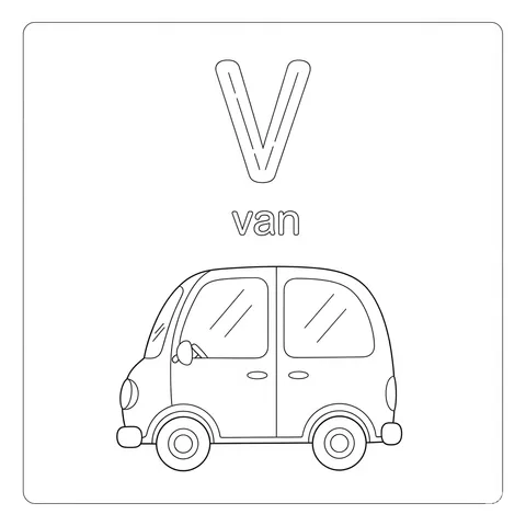 V is for Van Coloring Page