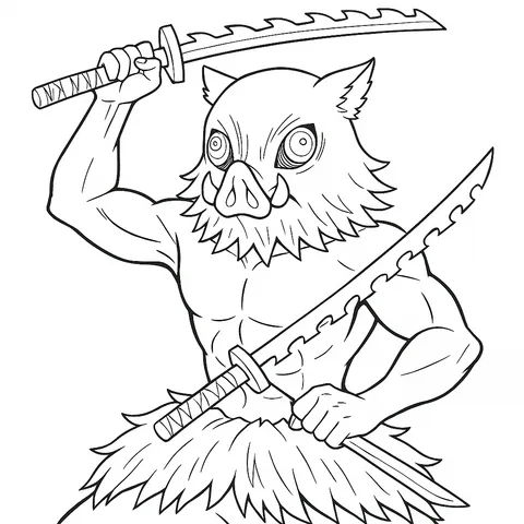 Wild Boar Swordsman Coloring Page